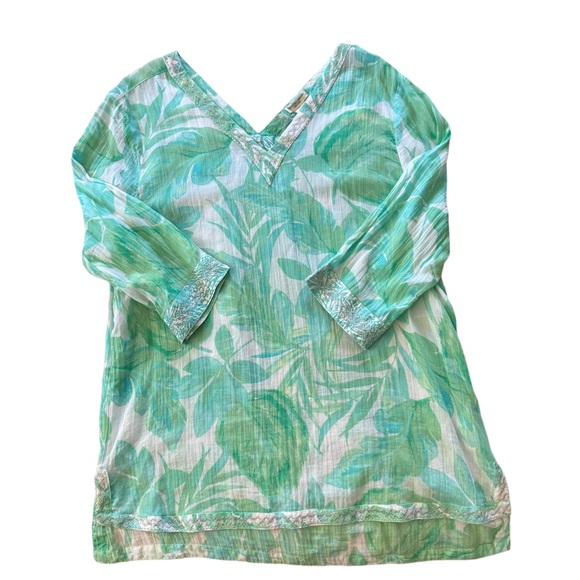 Christian Siriano Mint Green Tropical Print Gauze Tunic Top, XL - Picture 2 of 6